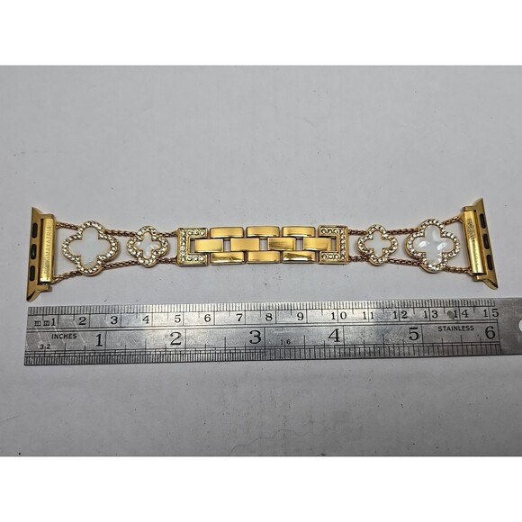 BCBGMAXAZRIA Gold Clover Rhinestone Apple Watch Band 42 44 45 49 Link Adjustable - Picture 2 of 8